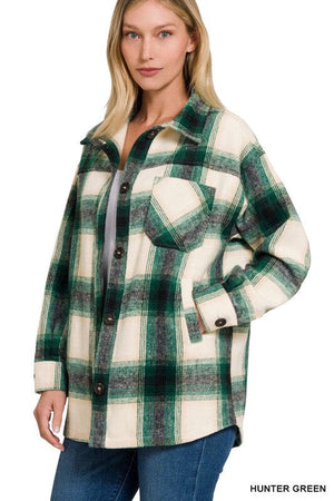 OVERSIZED YARN DYED PLAID LONGLINE SHACKET ZENANA 