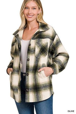 OVERSIZED YARN DYED PLAID LONGLINE SHACKET ZENANA 