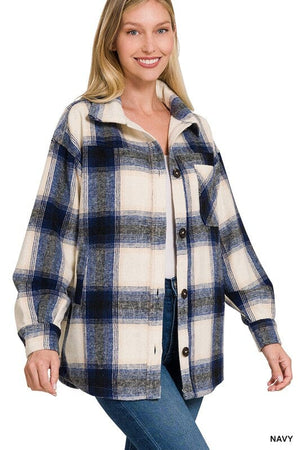 OVERSIZED YARN DYED PLAID LONGLINE SHACKET ZENANA 