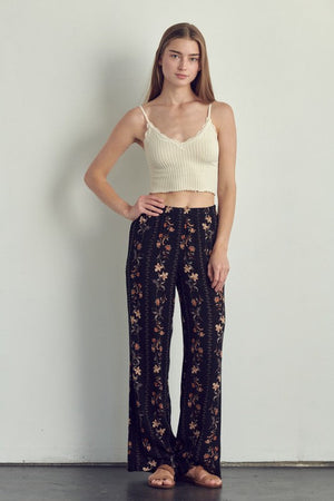 Palazzo pants in floral rayon gauze Miley + Molly Black L 