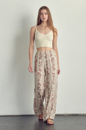 Palazzo pants in floral rayon gauze Miley + Molly Cream L 