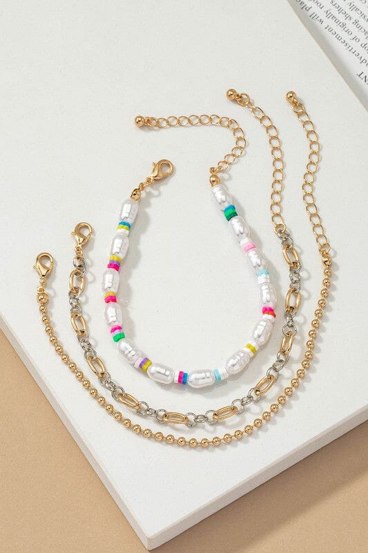 Pearl and chain multi color bracelets set LA3accessories Multi one size 