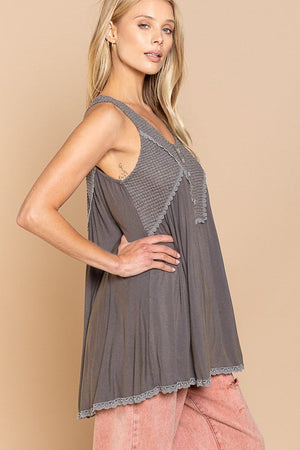 Perfect Flowy Fit Thermal Knit Paneled Tank Top POL 