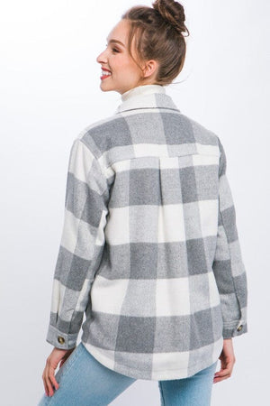 Plaid Button Down Jacket with Front Pocket Detail Love Tree 