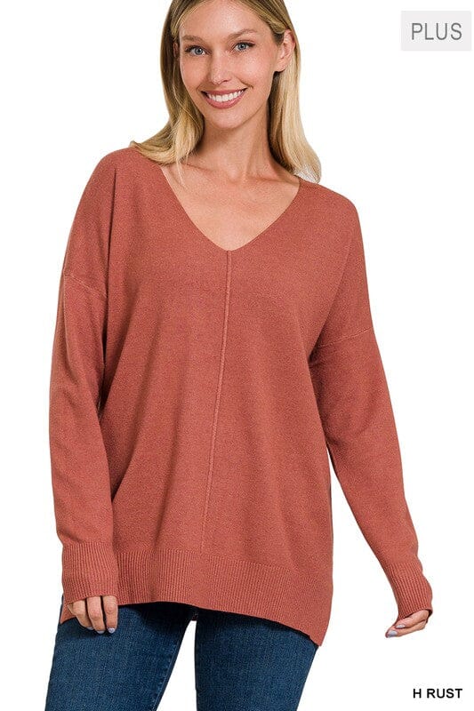 PLUS GARMENT DYED FRONT SEAM SWEATER ZENANA 
