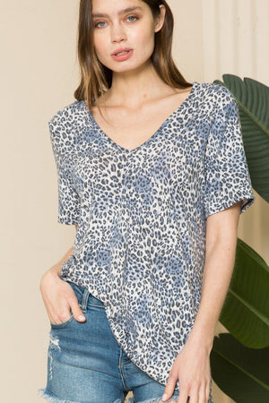 Plus Leopard Short Sleeve V Neck Top Acting Pro 