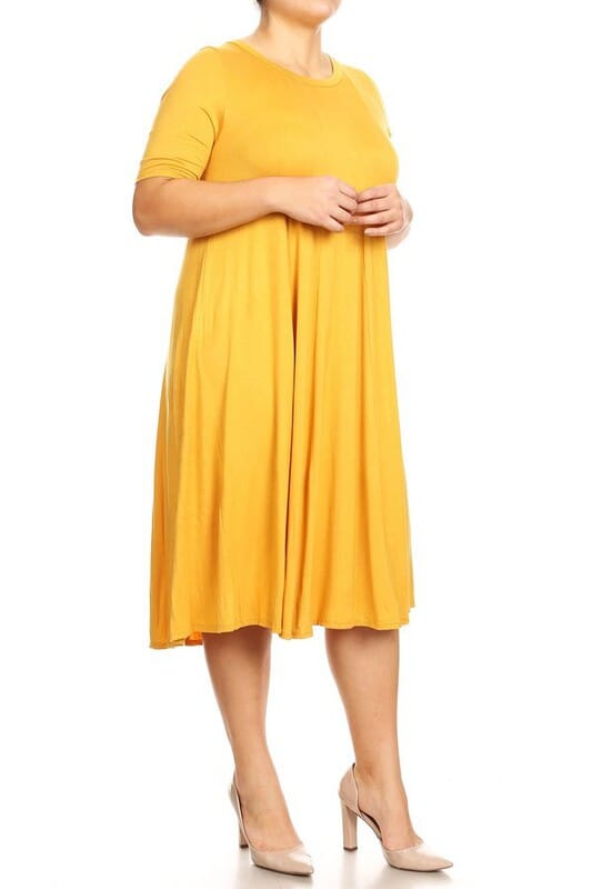 Plus Midi A-line Jersey knit Short sleeve Loose Moa Collection Mustard XL 