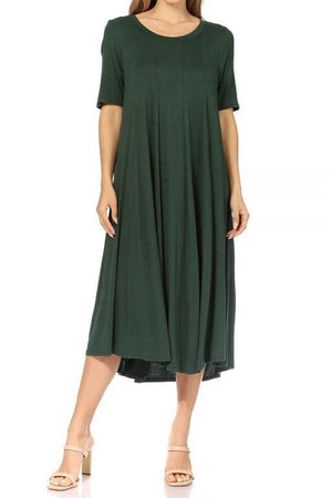 Plus Midi A-line Jersey knit Short sleeve Loose Moa Collection Hunter Green XL 