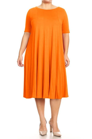 Plus Midi A-line Jersey knit Short sleeve Loose Moa Collection Orange XL 