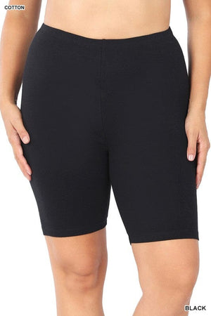 PLUS PREMIUM COTTON BIKER SHORTS ZENANA BLACK 1X 