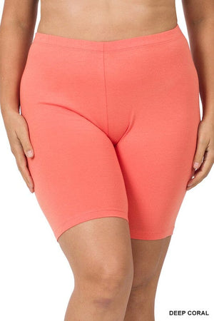 PLUS PREMIUM COTTON BIKER SHORTS ZENANA DEEP CORAL 1X 