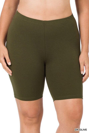 PLUS PREMIUM COTTON BIKER SHORTS ZENANA DK OLIVE 1X 