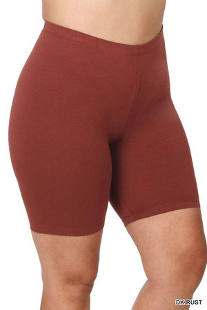 PLUS PREMIUM COTTON BIKER SHORTS ZENANA DK RUST 1X 