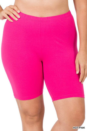 PLUS PREMIUM COTTON BIKER SHORTS ZENANA HOT PINK 1X 