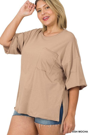 PLUS ROW EDGE HI-LOW HEM BOX TOP ZENANA ASH MOCHA 1X 