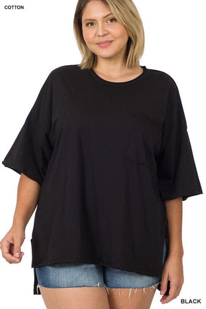 PLUS ROW EDGE HI-LOW HEM BOX TOP ZENANA BLACK 1X 