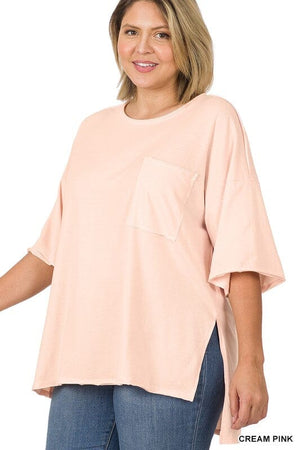 PLUS ROW EDGE HI-LOW HEM BOX TOP ZENANA CREAM PINK 1X 