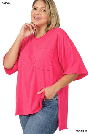 PLUS ROW EDGE HI-LOW HEM BOX TOP ZENANA FUCHSIA 1X 