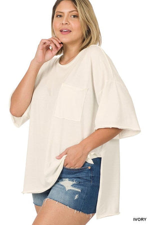 PLUS ROW EDGE HI-LOW HEM BOX TOP ZENANA IVORY 1X 