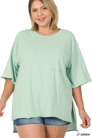 PLUS ROW EDGE HI-LOW HEM BOX TOP ZENANA LT GREEN 1X 