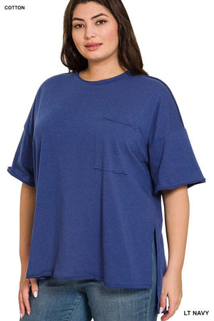 PLUS ROW EDGE HI-LOW HEM BOX TOP ZENANA LT NAVY 1X 