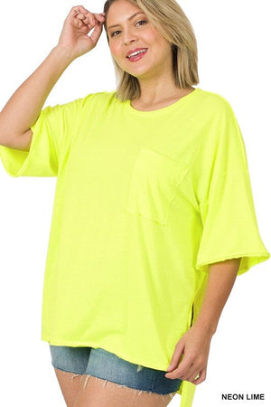 PLUS ROW EDGE HI-LOW HEM BOX TOP ZENANA NEON LIME 1X 