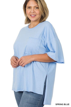 PLUS ROW EDGE HI-LOW HEM BOX TOP ZENANA SPRING BLUE 1X 