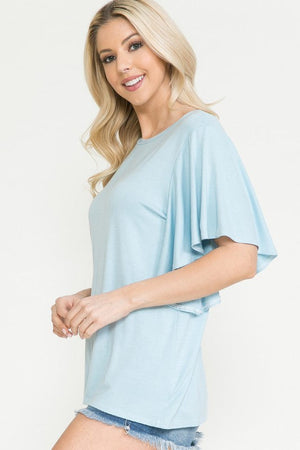 Plus Solid Short Butterfly Sleeve Round Neck Top Acting Pro 