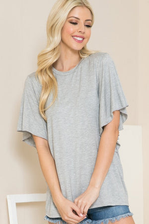 Plus Solid Short Butterfly Sleeve Round Neck Top Acting Pro 