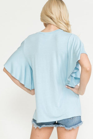 Plus Solid Short Butterfly Sleeve Round Neck Top Acting Pro 