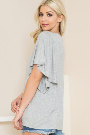 Plus Solid Short Butterfly Sleeve Round Neck Top Acting Pro 