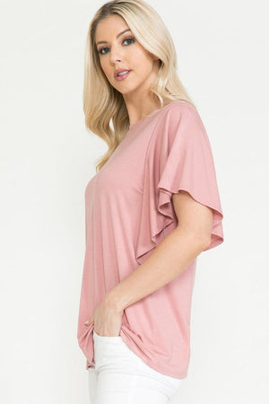 Plus Solid Short Butterfly Sleeve Round Neck Top Acting Pro 