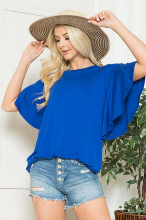 Plus Solid Short Butterfly Sleeve Round Neck Top Acting Pro 