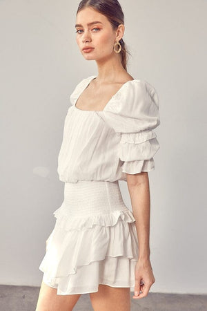 PUFF SLEEVE SMOCKED WAIST ROMPER Do + Be Collection 