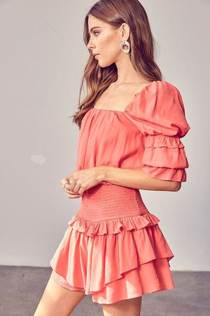 PUFF SLEEVE SMOCKED WAIST ROMPER Do + Be Collection 