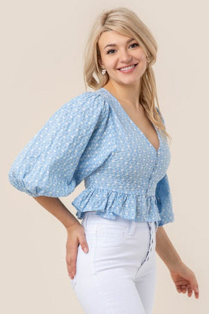Puff sleeved peplum blouse Lilou Light blue S 