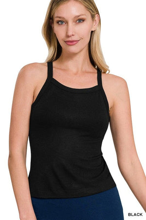 RIBBED SOFT RAYON CAMI ZENANA BLACK XS 