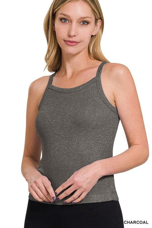 RIBBED SOFT RAYON CAMI ZENANA CHARCOAL XS 