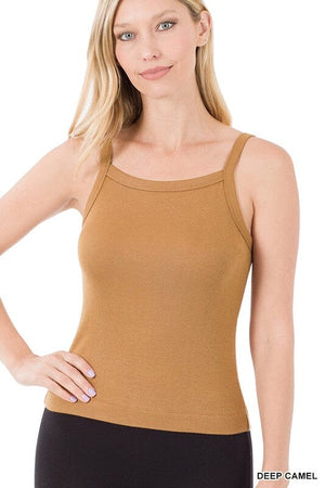 RIBBED SOFT RAYON CAMI ZENANA DEEP CAMEL XS 