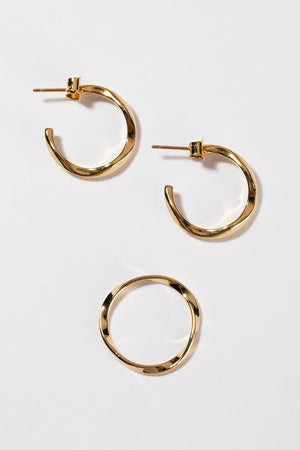 Ripple ring and earring set gold Lilou 