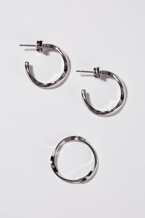 Ripple ring and earring set silver Lilou 