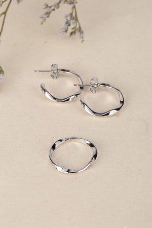 Ripple ring and earring set silver Lilou 