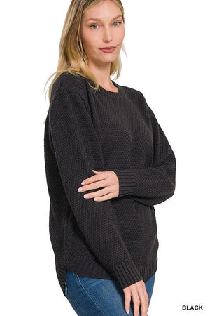 ROUND NECK BASIC SWEATER ZENANA BLACK S 