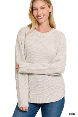 ROUND NECK BASIC SWEATER ZENANA BONE S 