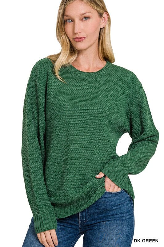 ROUND NECK BASIC SWEATER ZENANA DK GREEN S 