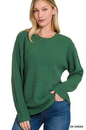 ROUND NECK BASIC SWEATER ZENANA DK GREEN S 