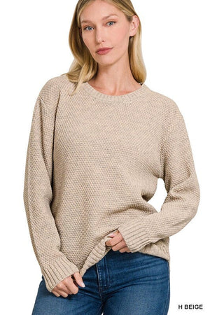 ROUND NECK BASIC SWEATER ZENANA H BEIGE S 