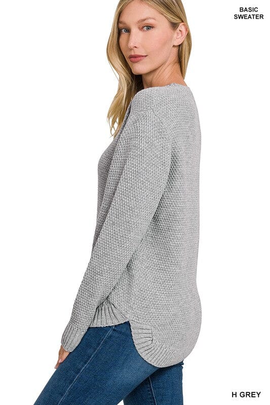 ROUND NECK BASIC SWEATER ZENANA DK GREEN S 