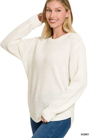 ROUND NECK BASIC SWEATER ZENANA IVORY S 