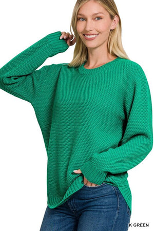 ROUND NECK BASIC SWEATER ZENANA K GREEN S 